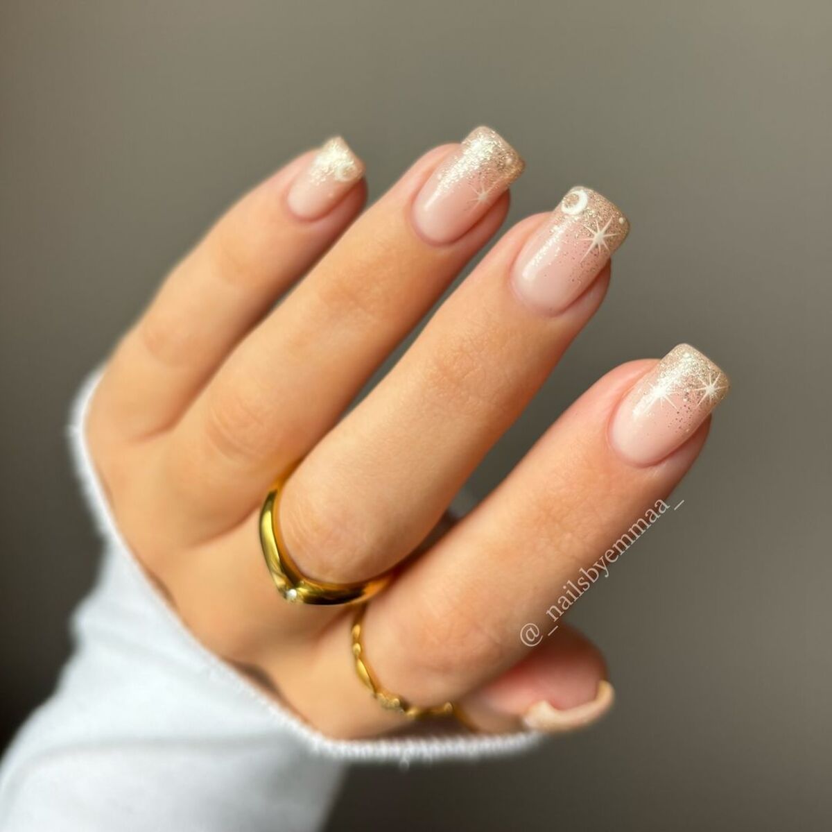 6. Gold-Dusted Minimalist Nude Nails