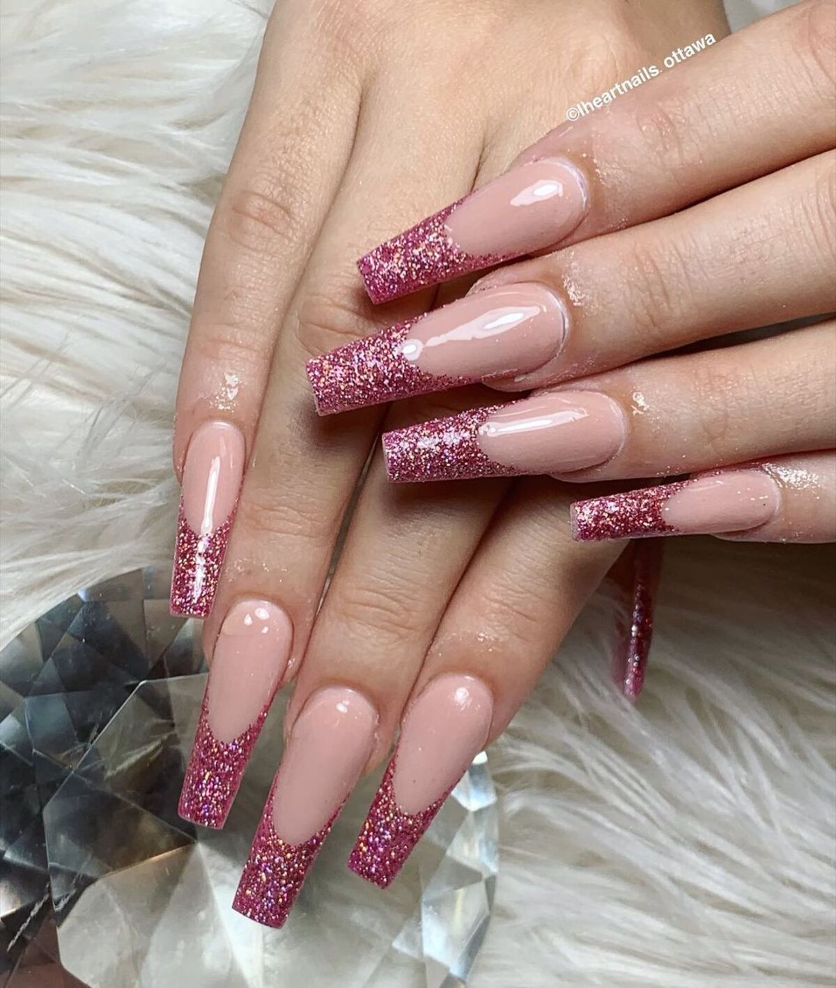 25. Pink Glitter Tips for a Pop of Color