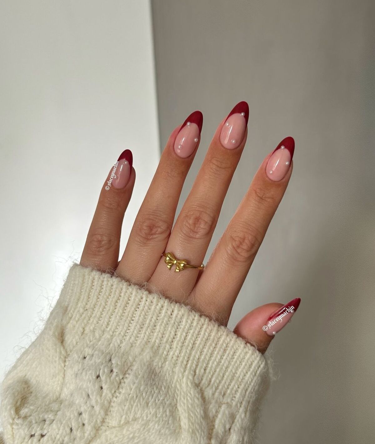 26. Deep Red French Tips with Minimalist Elegance