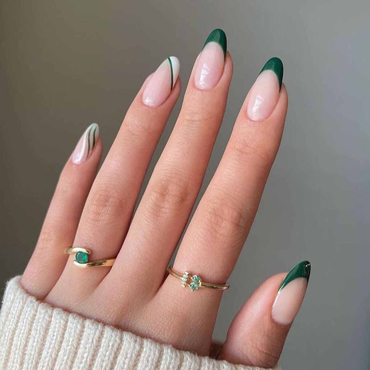 1. Sophisticated Forest Green French Tips