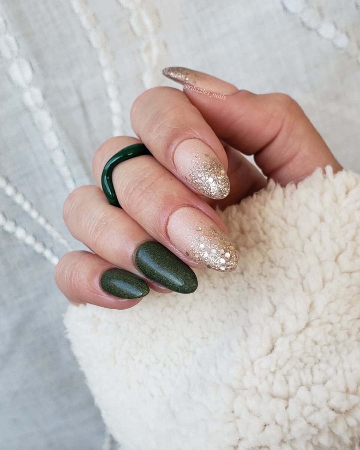 18. Earthy Green and Gold Sparkle