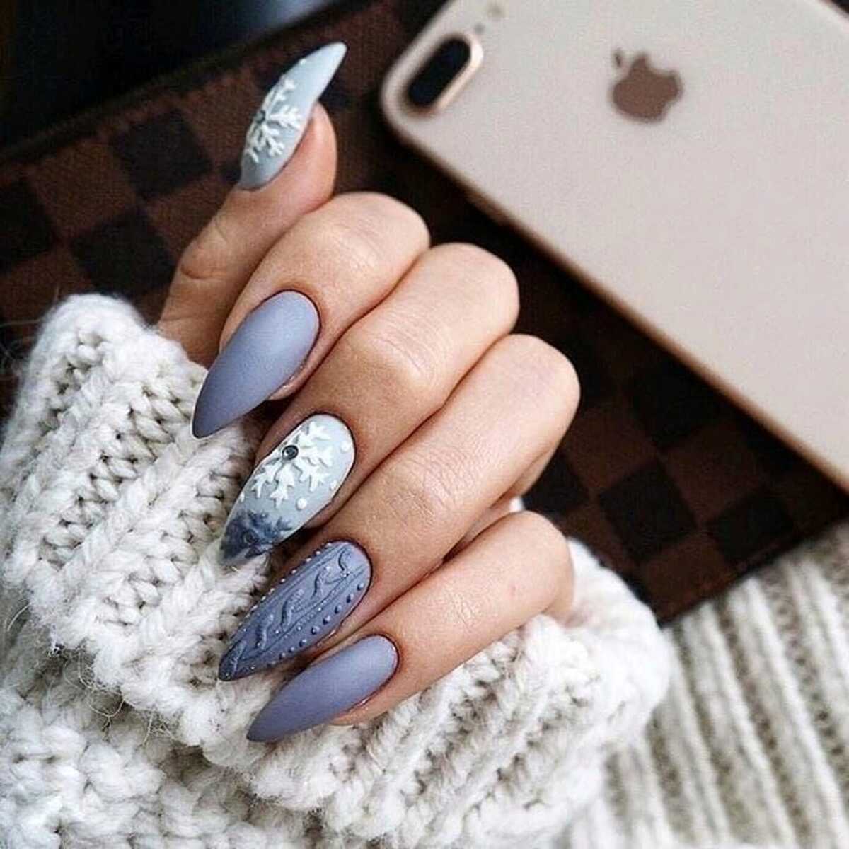 9. Icy Blue Sweater Nails