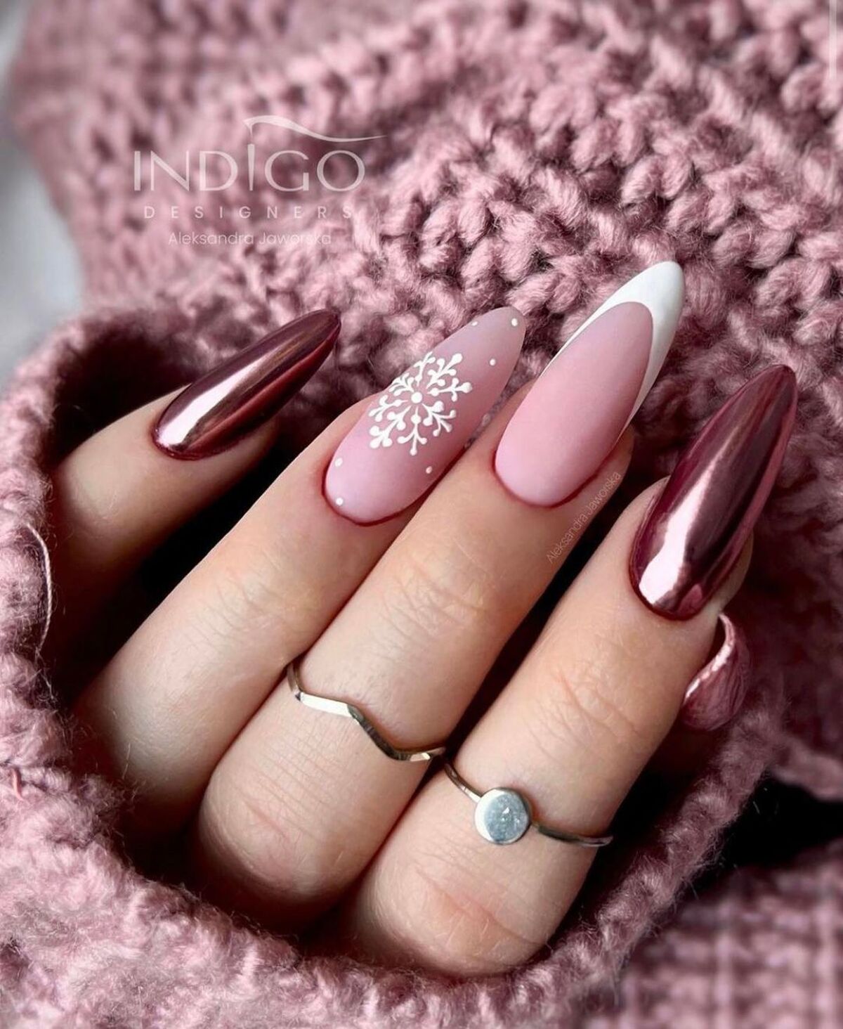 2. Luxe Pink with Metallic and Snowflake Details