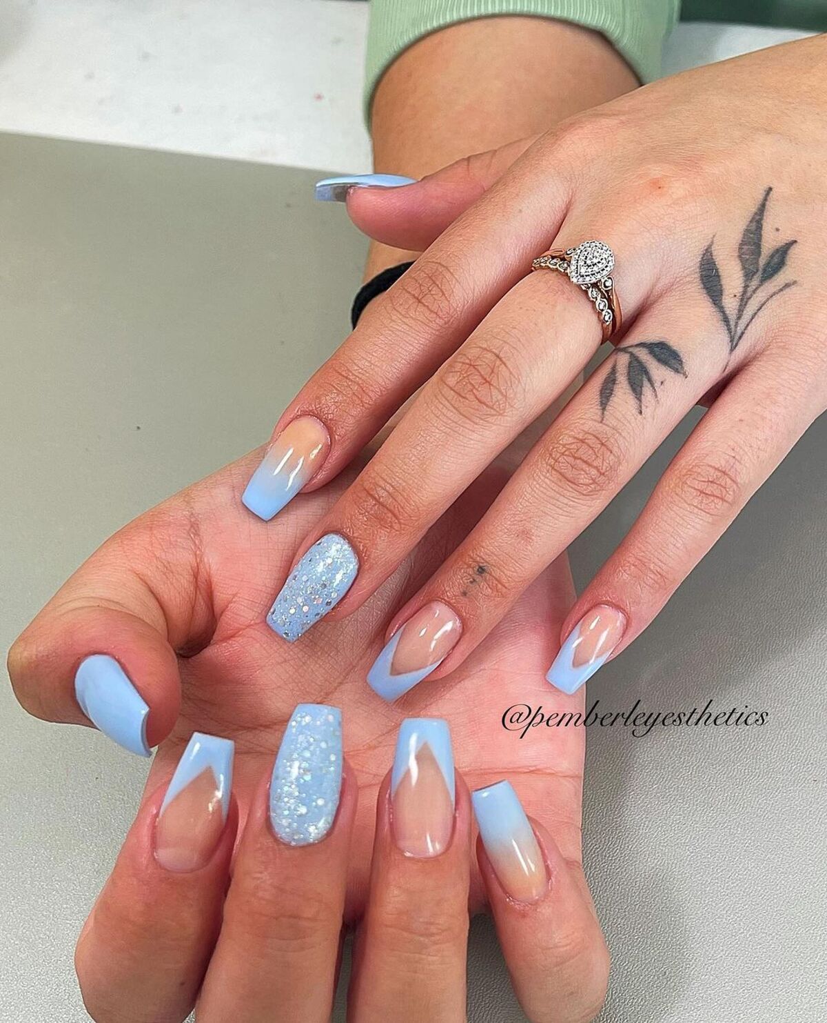 20. Frosty Blue French with Glitter Accents