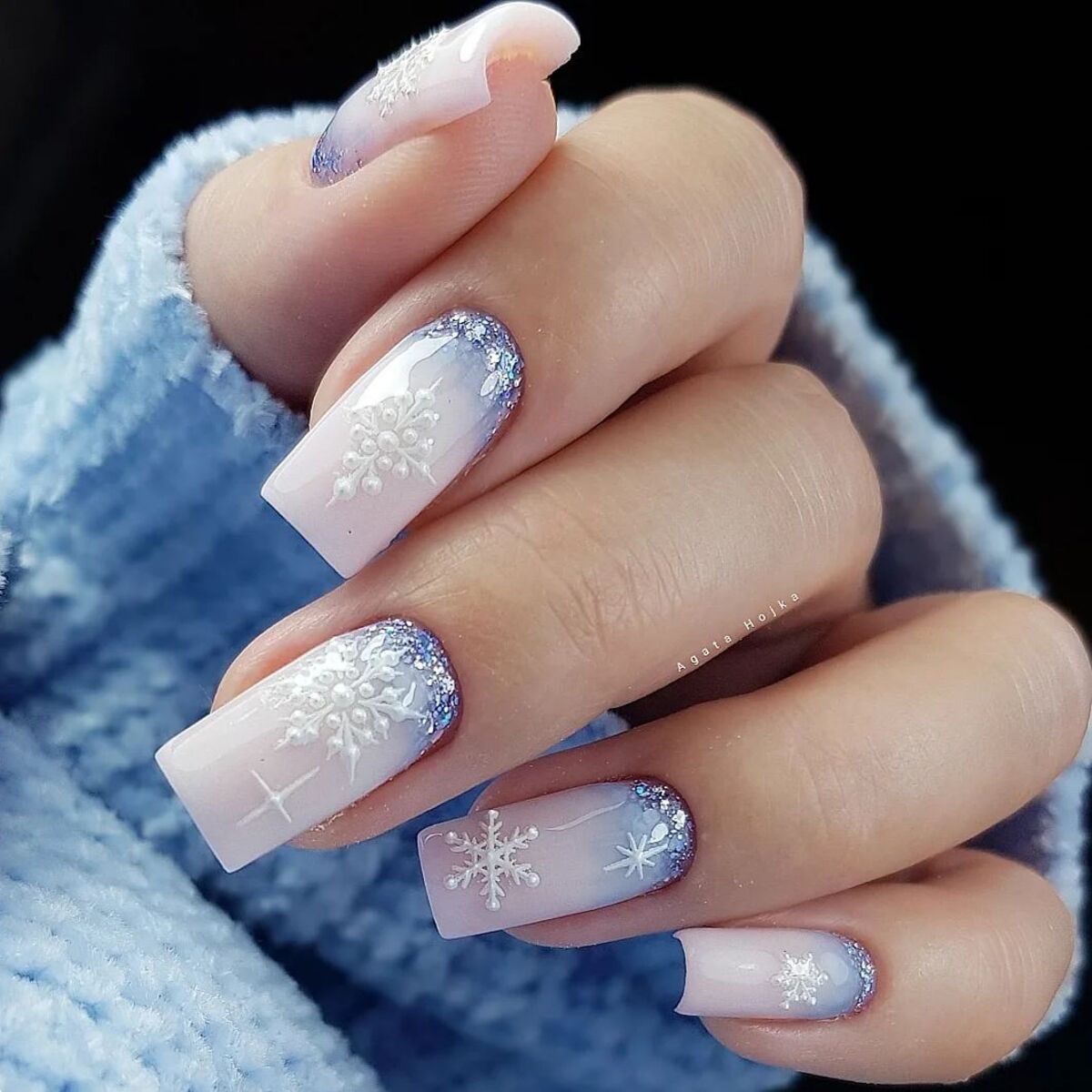 4. Snowflake Elegance on Frosted Lavender