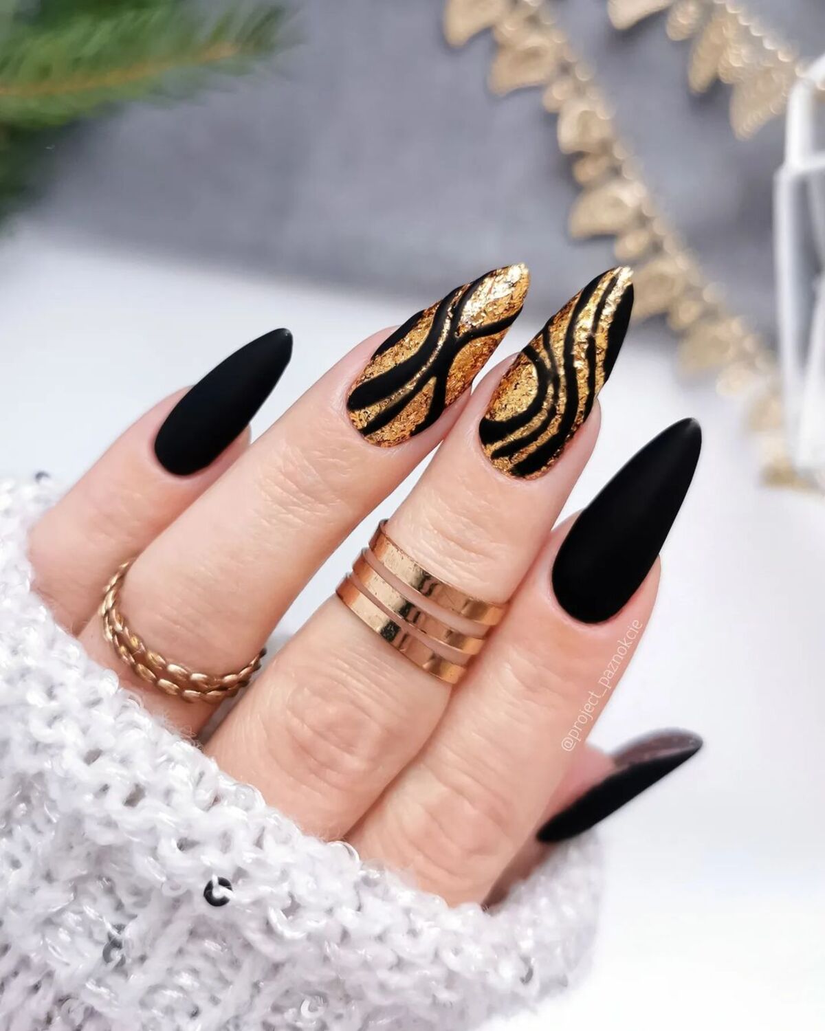 14. Black and Gold Swirls with Matte Finish