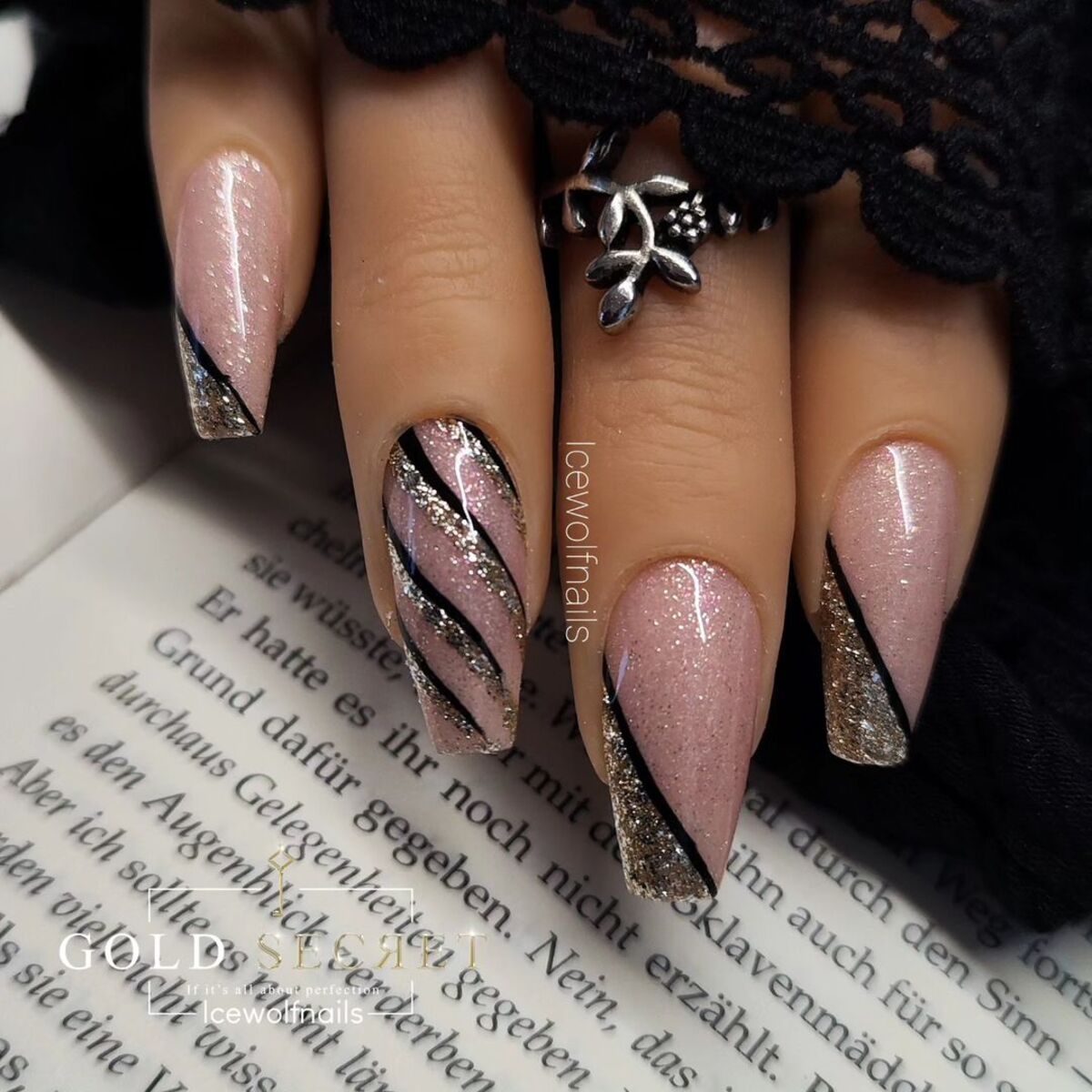 2. Glamorous Pink and Black Glitter Stripes