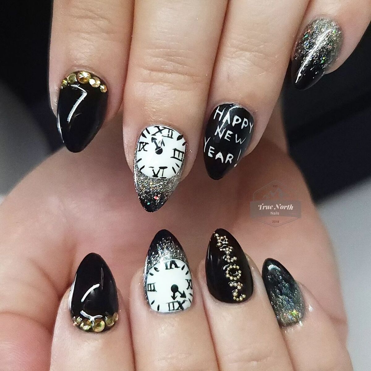 8. Countdown Clock Nails with Shimmering Black