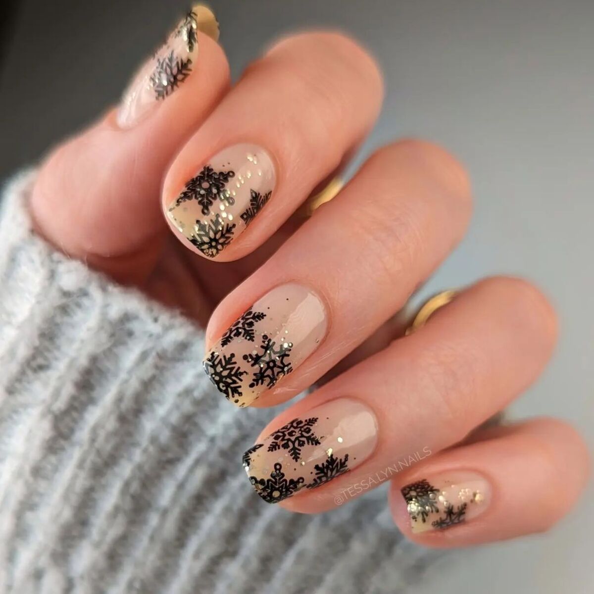 10. Black Lace Snowflakes on Nude