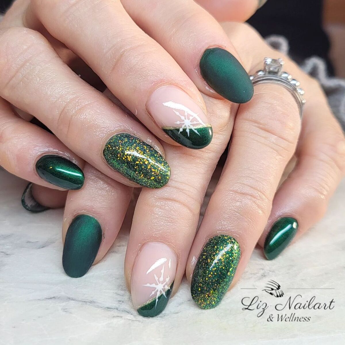 15. Emerald Green with Snowflake Accents