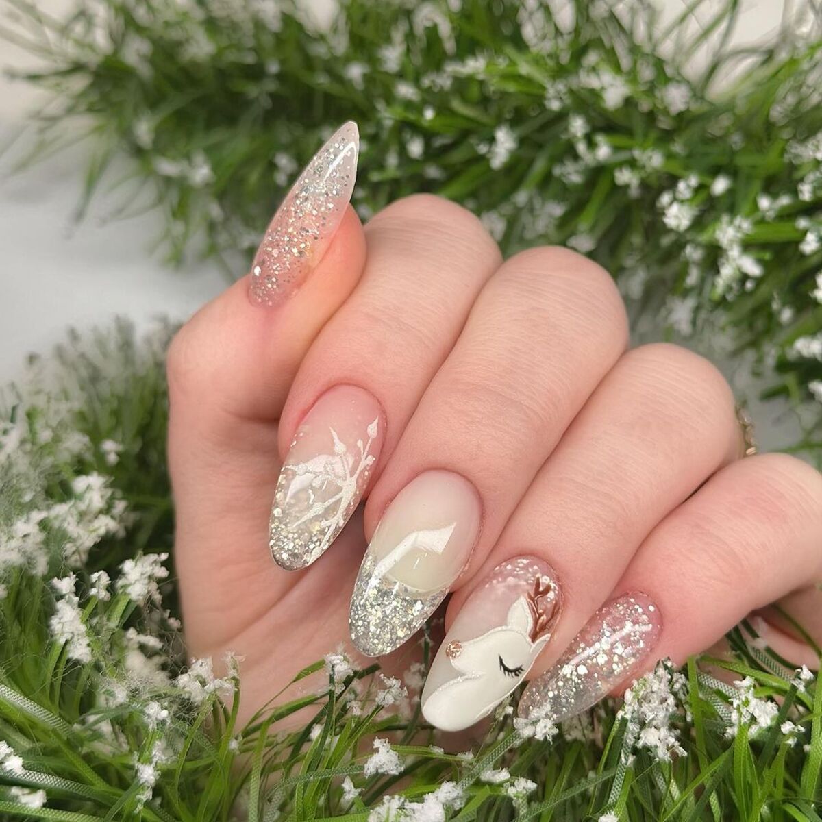 21. Whimsical Winter Wonderland with Glitter and Reindeer