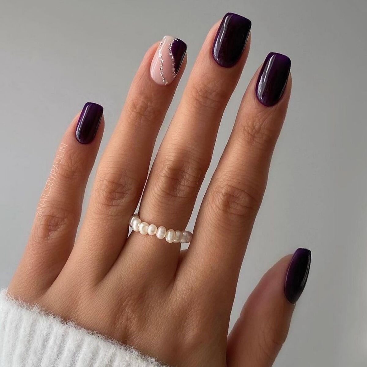 9. Deep Plum Ombre with Delicate Silver Detail