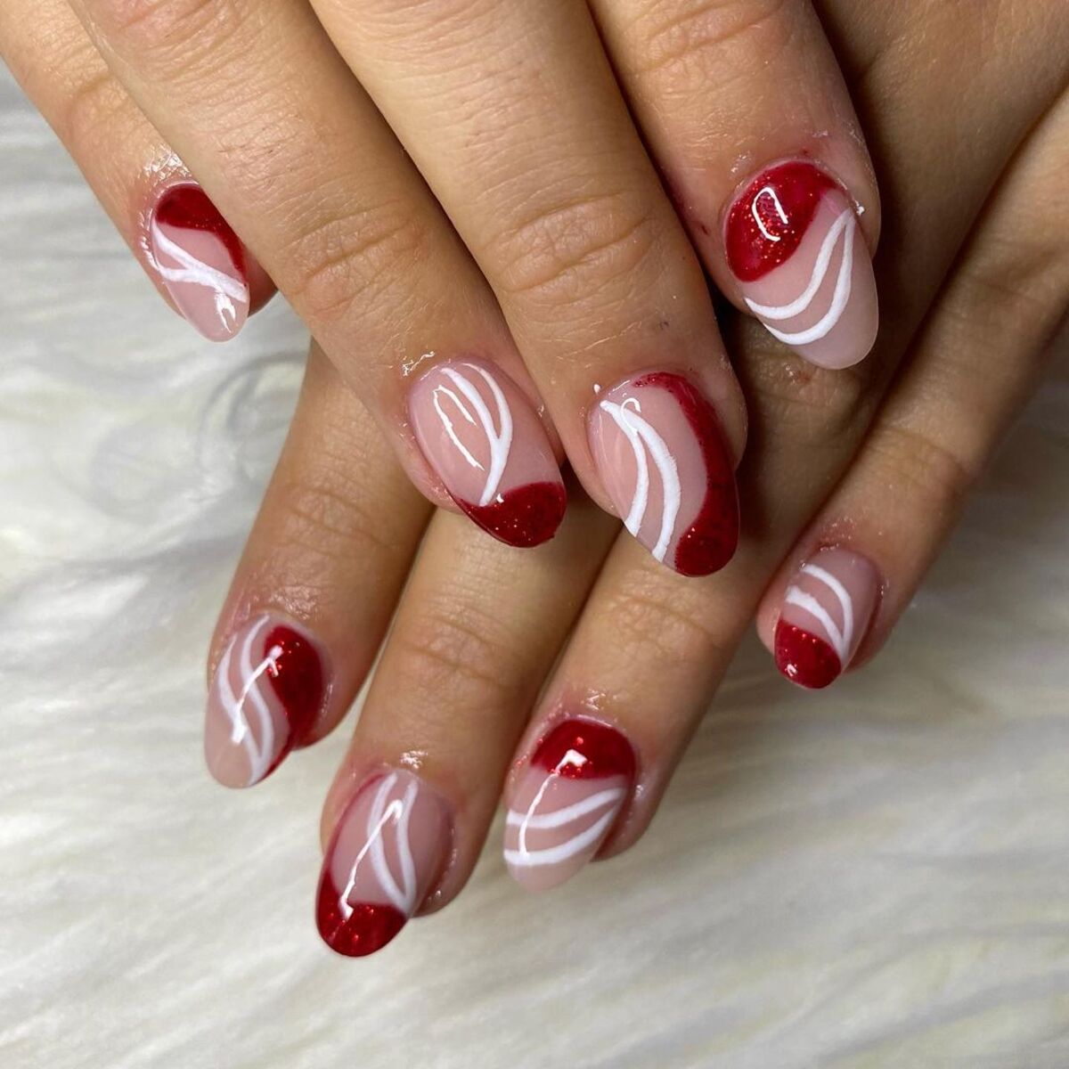 5. Abstract Red and White Swirl Accents