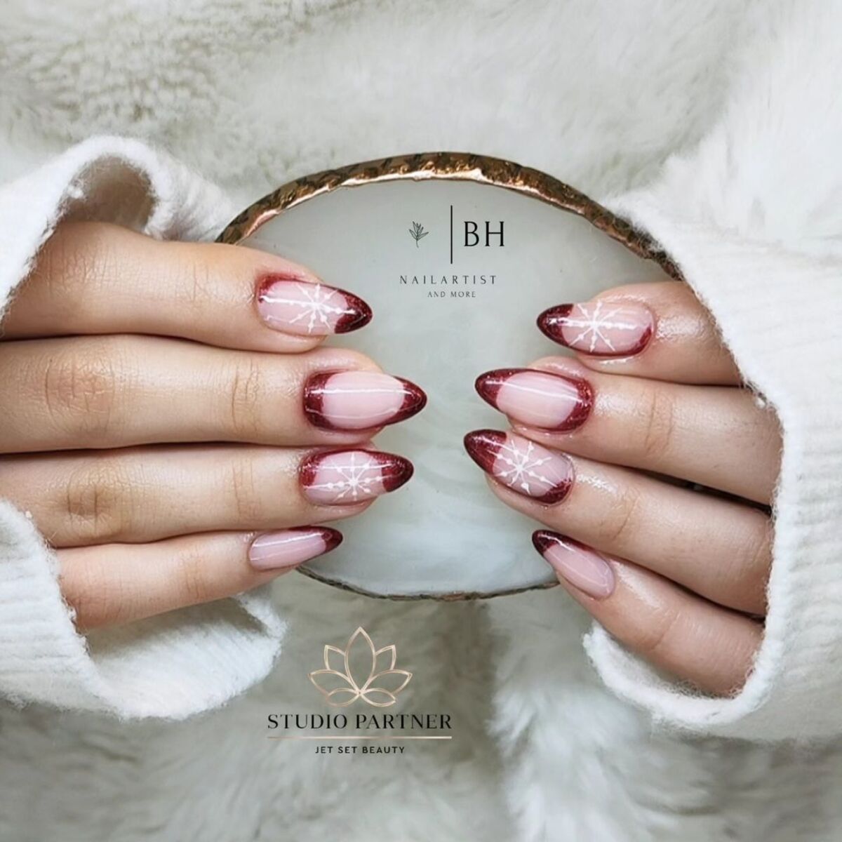 8. Wine Red Ombre with Snowflakes