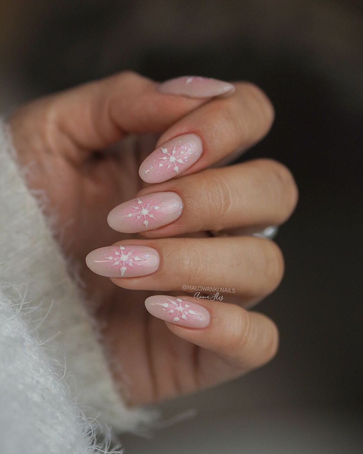 19. Blush Pink with Delicate Snowflakes