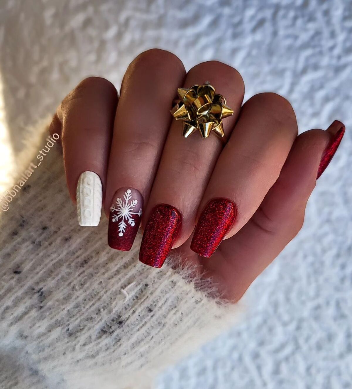 22. Festive Red Glitter with Cozy Knit Accents