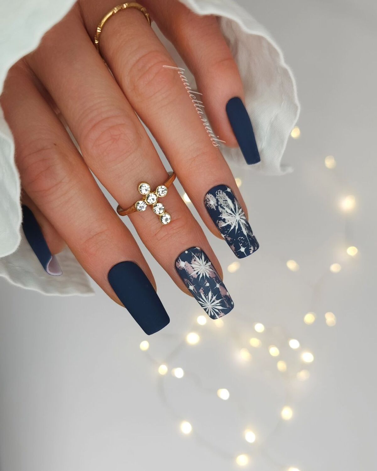 24. Matte Navy with Snowflake Elegance