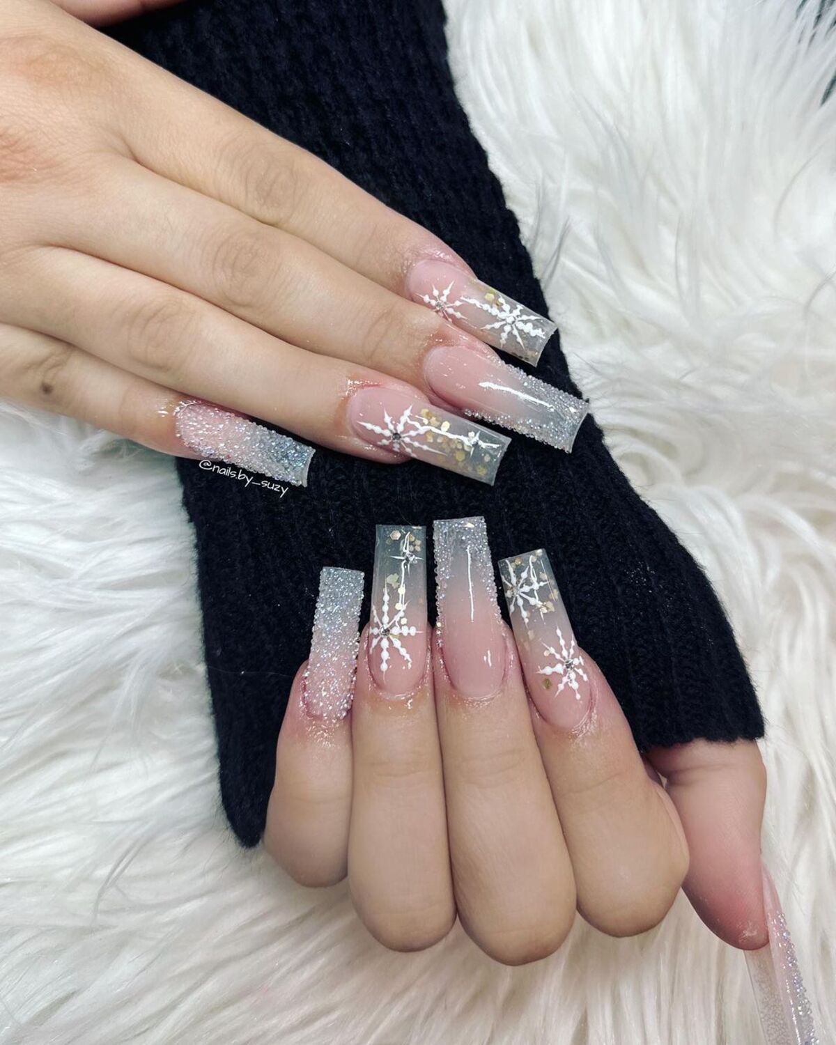 2. Frosty Glitter Ombre with Snowflakes