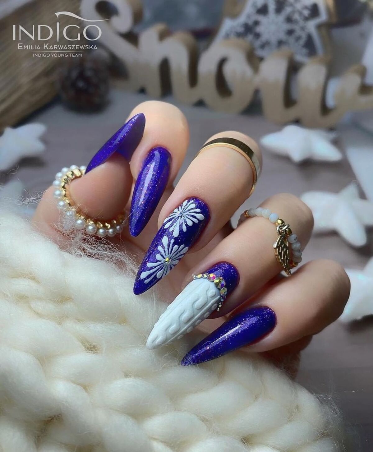 25. Royal Purple with Sweater Texture and Snowflake Accents