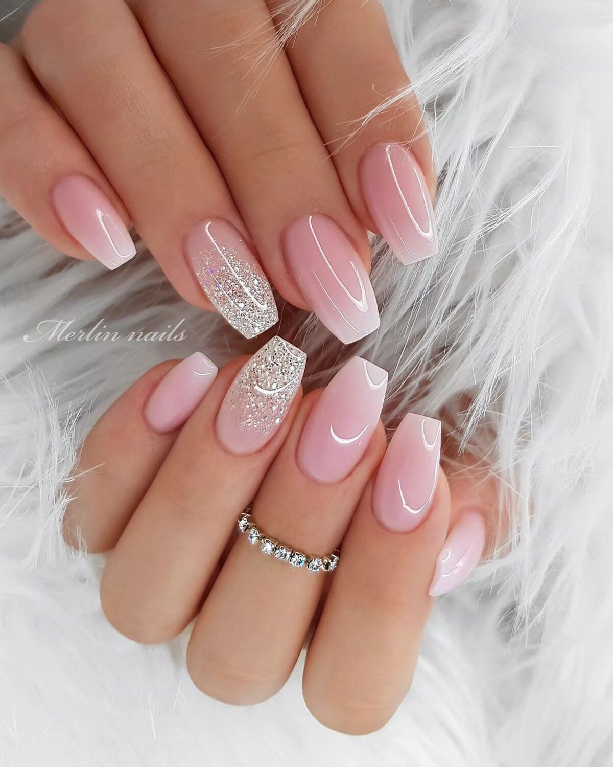 4. Subtle Pink Glitter Winter Elegance