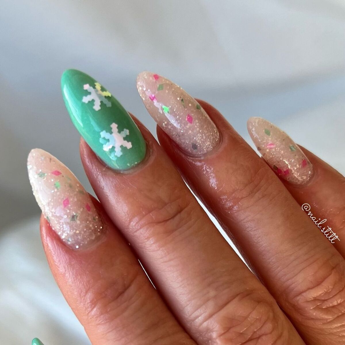 11. Festive Glitter with Mint Snowflake Accent