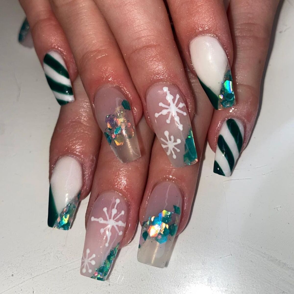 23. Green Candy Cane and Snowflake Design