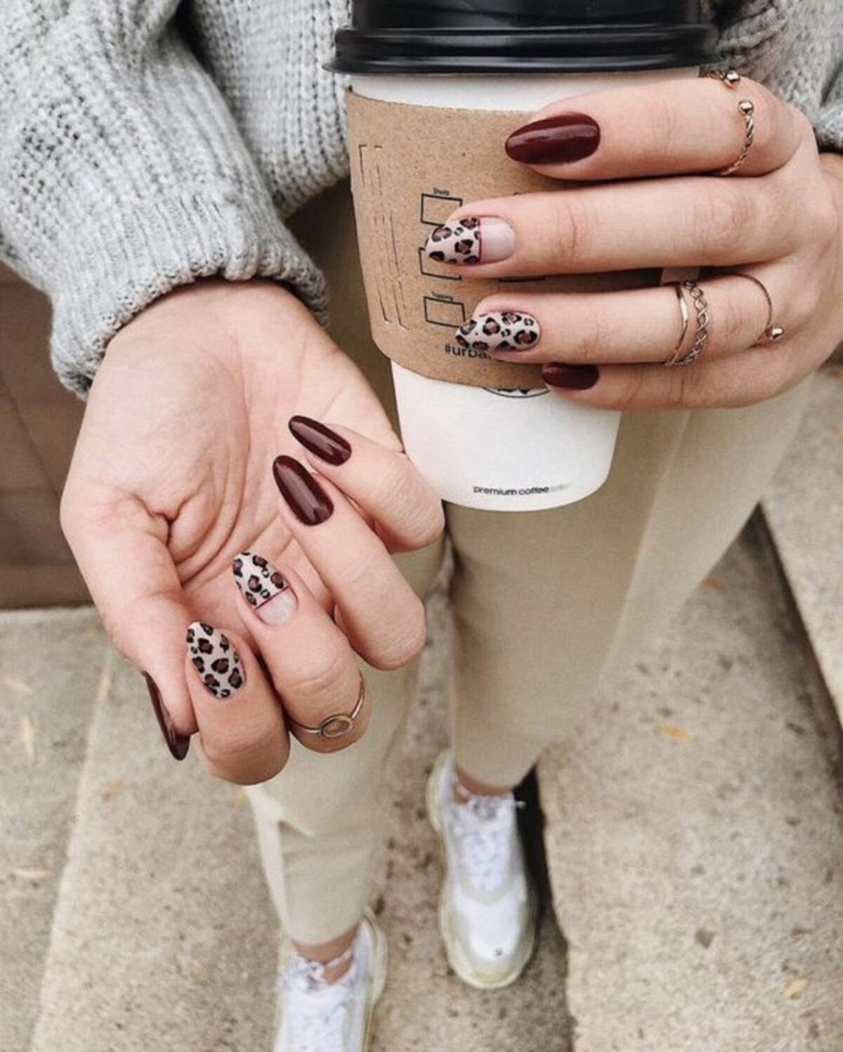 19. Deep Burgundy and Leopard Accents