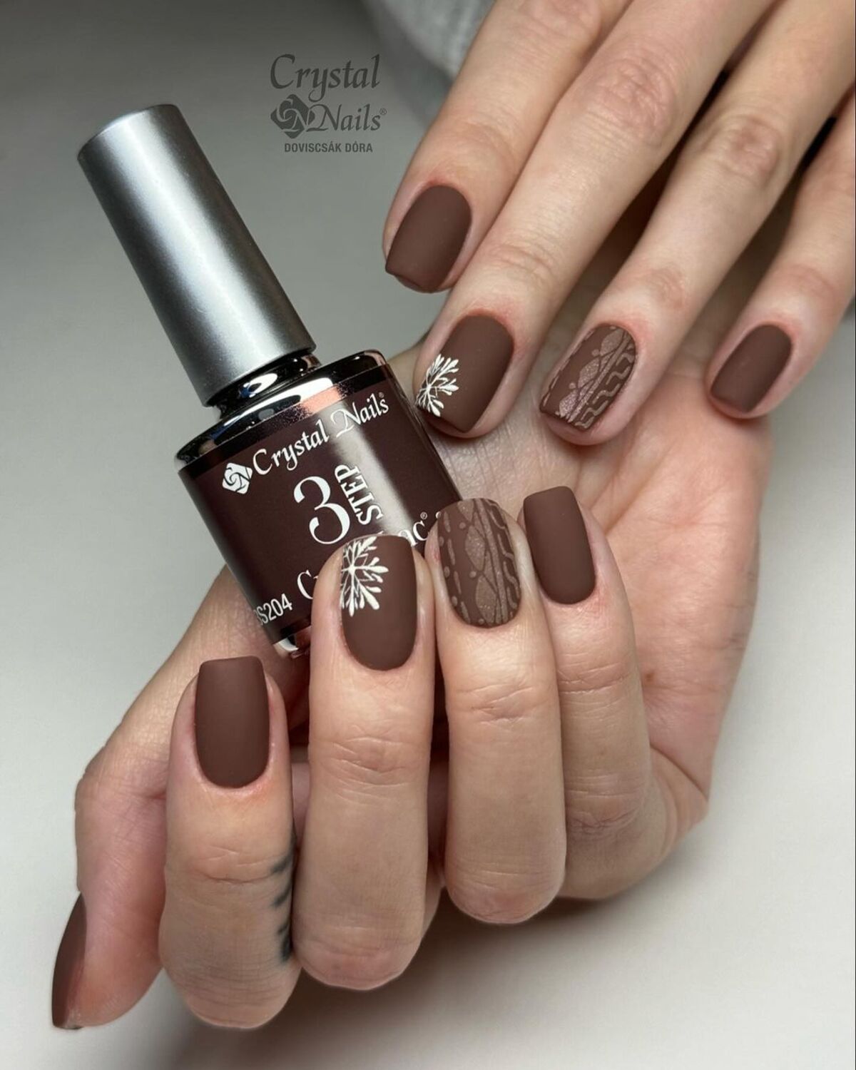 7. Matte Mocha with Delicate Snowflake Accents