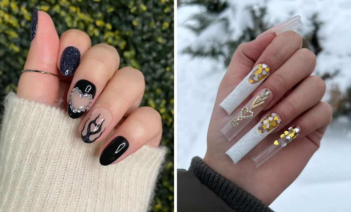 25 Cute Valentine’s Day Nail Art With Rhinestones And Glitter For A Glam Look