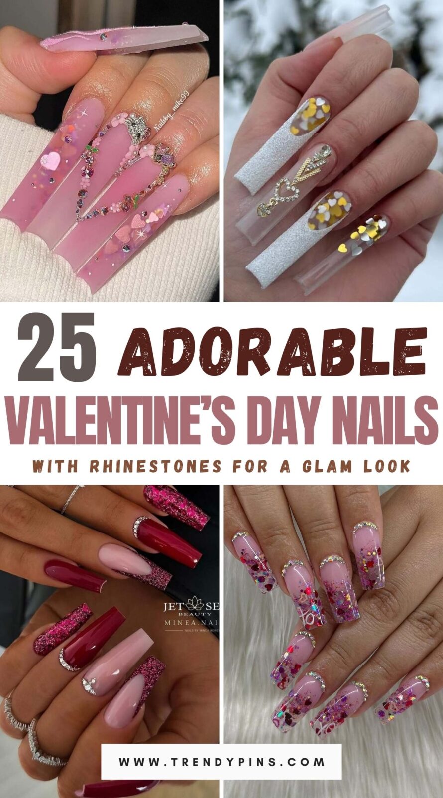 25 Cute Valentine S Day Nail Art With Rhinestones And Glitter For A Glam Look 1