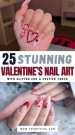 25 Cute Valentine S Day Nail Art With Rhinestones And Glitter For A Glam Look 2