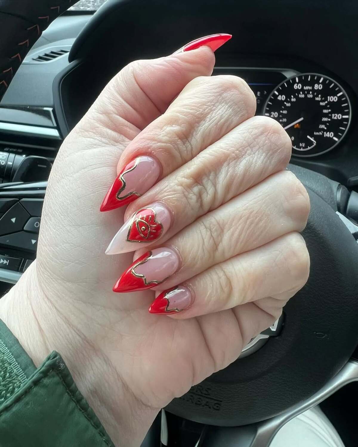 2. Flaming Red Tips with Gold Heart Accent