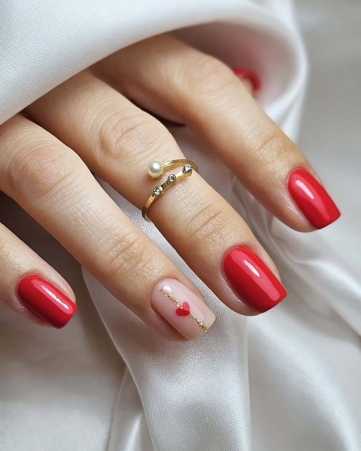 22. Minimalist Red with Delicate Heart Accent