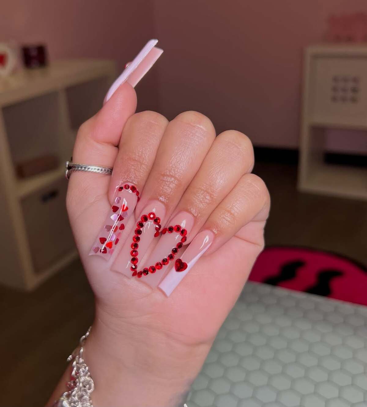 4. Minimalist Candy Heart Nails