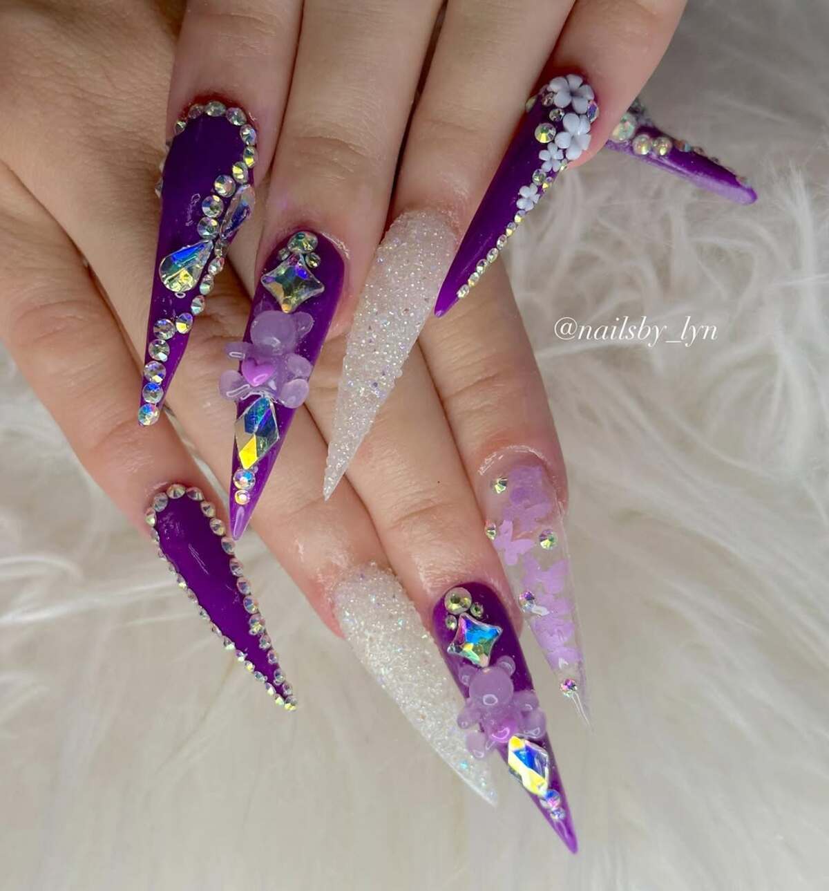 15. Violet Fantasy with Floral and Glitter Details