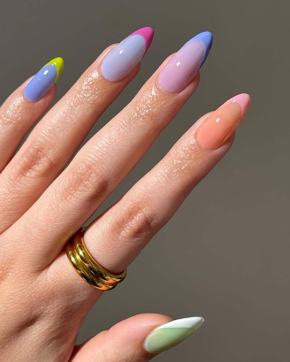 16. Multi-Colored French Tips in Vibrant Pastels