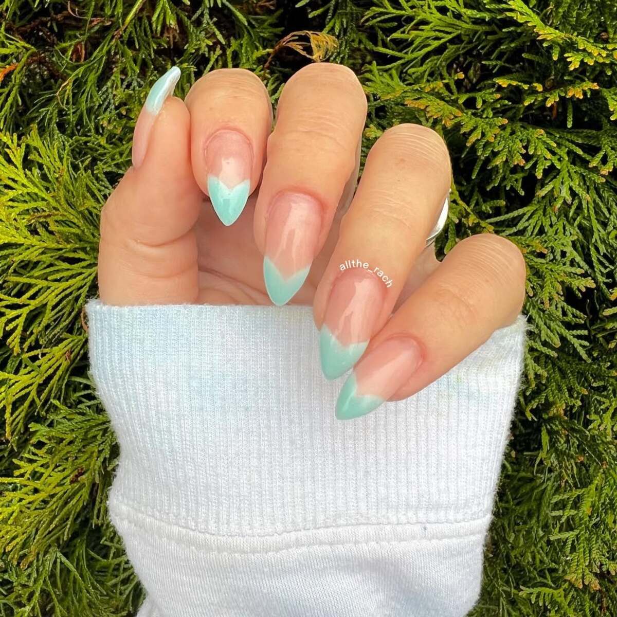 9. Mint Green French Tips with a Natural Twist