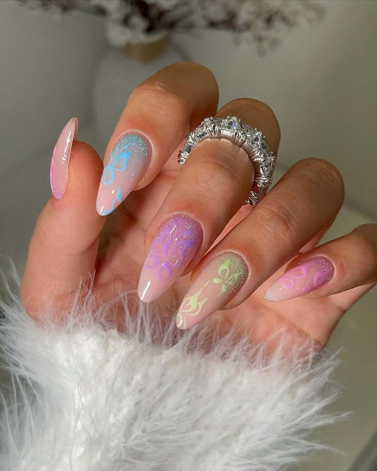 14. Iridescent Florals with Glitter Accents