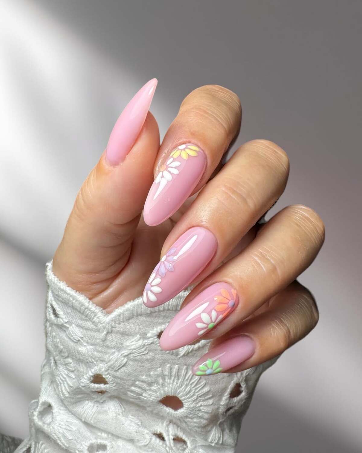 3. Soft Pink with Minimalist Daisy Chains