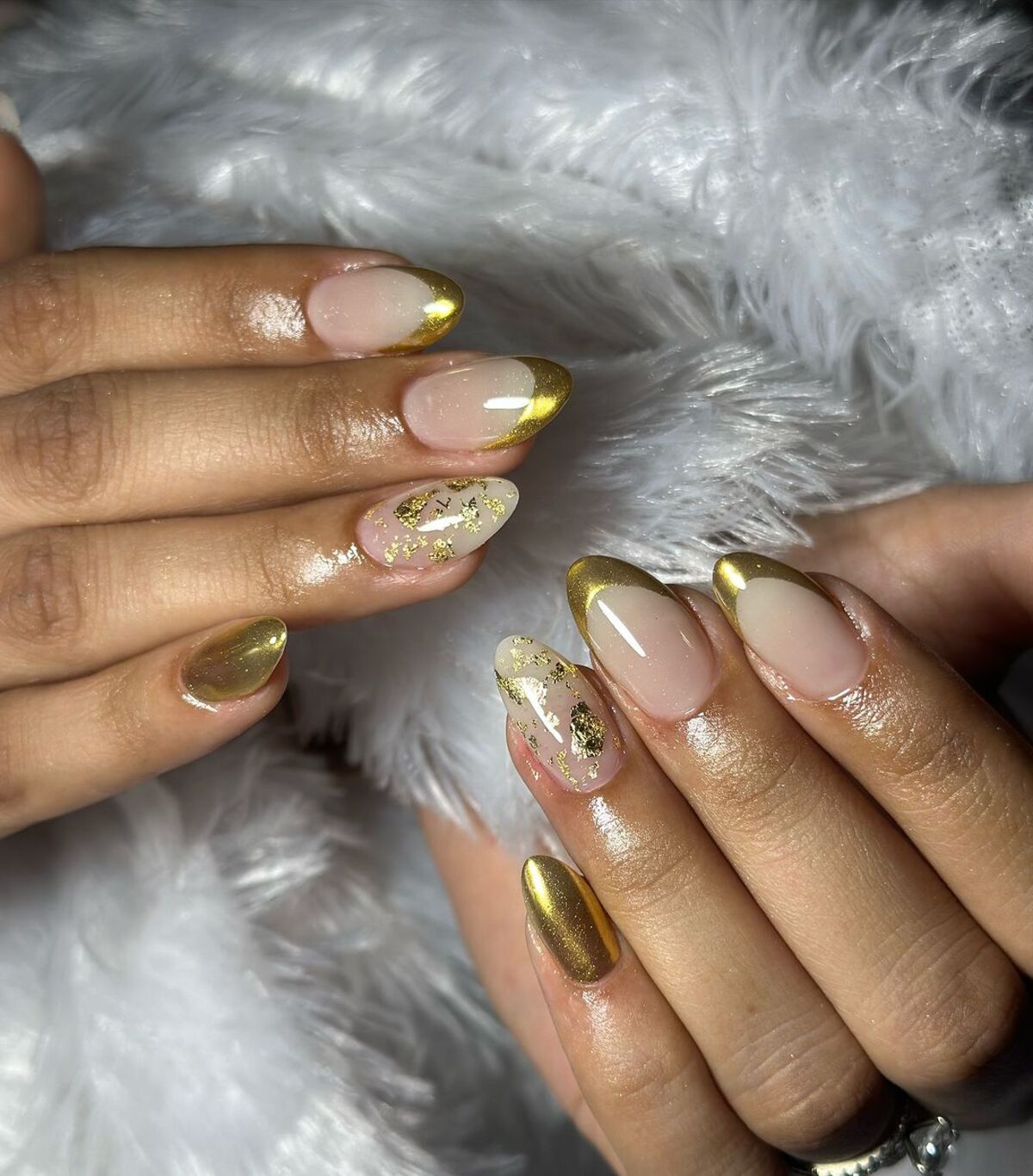 18. Gilded French Manicure with Foil Details