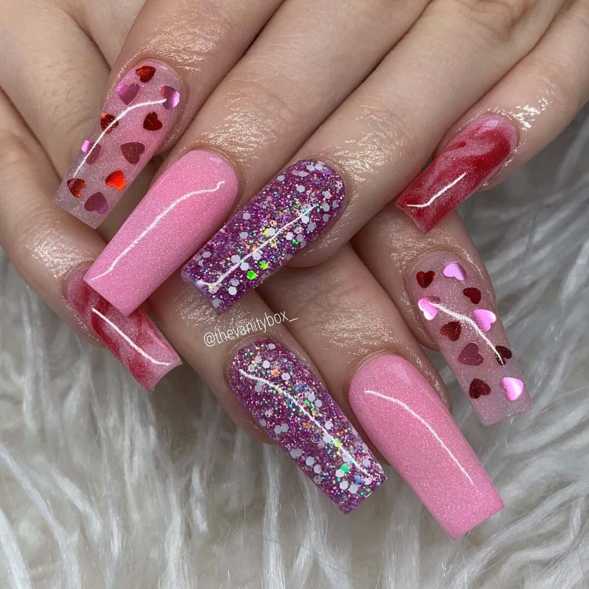 7. Multidimensional Pink and Red Glitter Mix