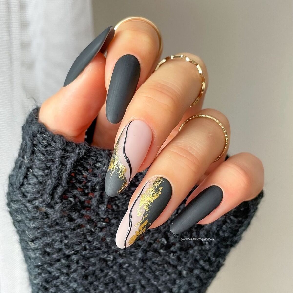 14. Matte Black and Gold Glamour