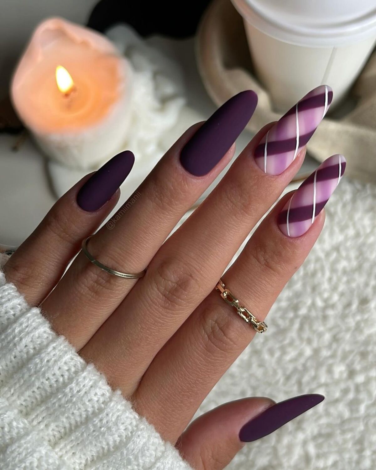 19. Matte Plum with Plaid Accents