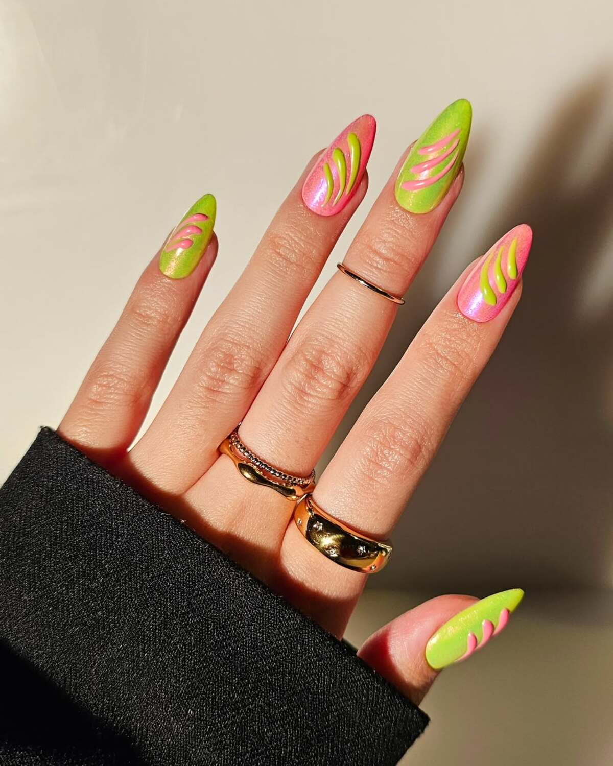 11. Neon Swirls with Pink and Green Flair