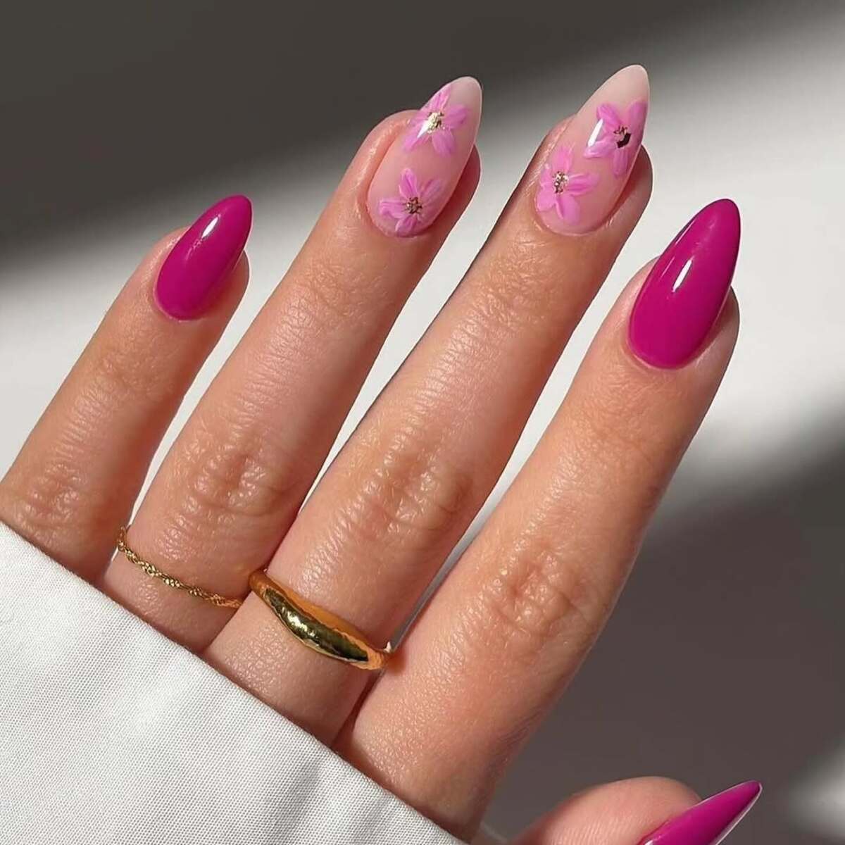 3. Fuchsia Chic with Hand-Painted Blossoms