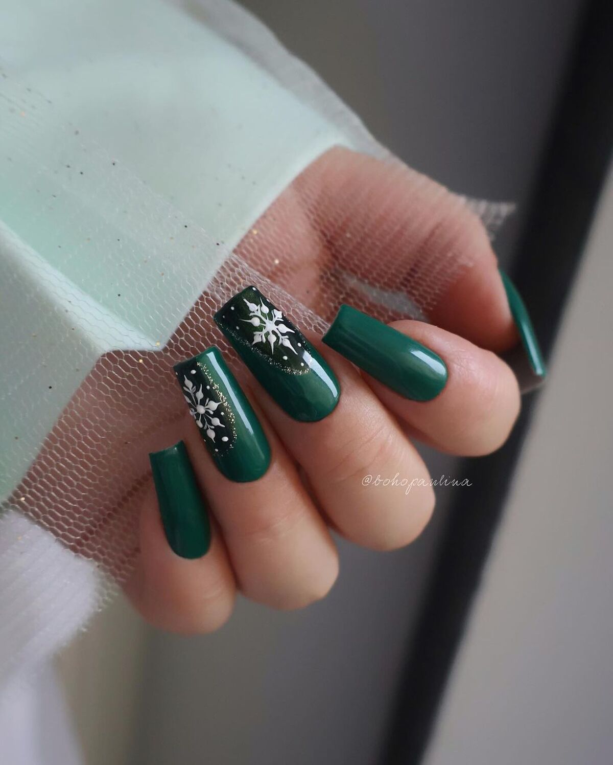 18. Emerald Green with Snowflake Elegance