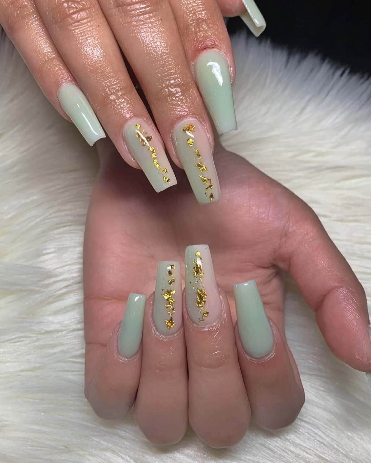 11. Elegant Pastel Green with Gold Leaf Details