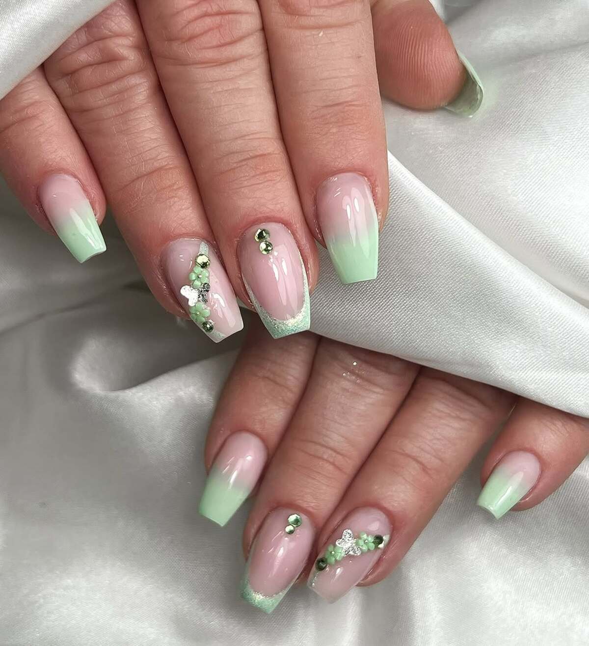 14. Pastel Ombre with Gemstone Embellishments