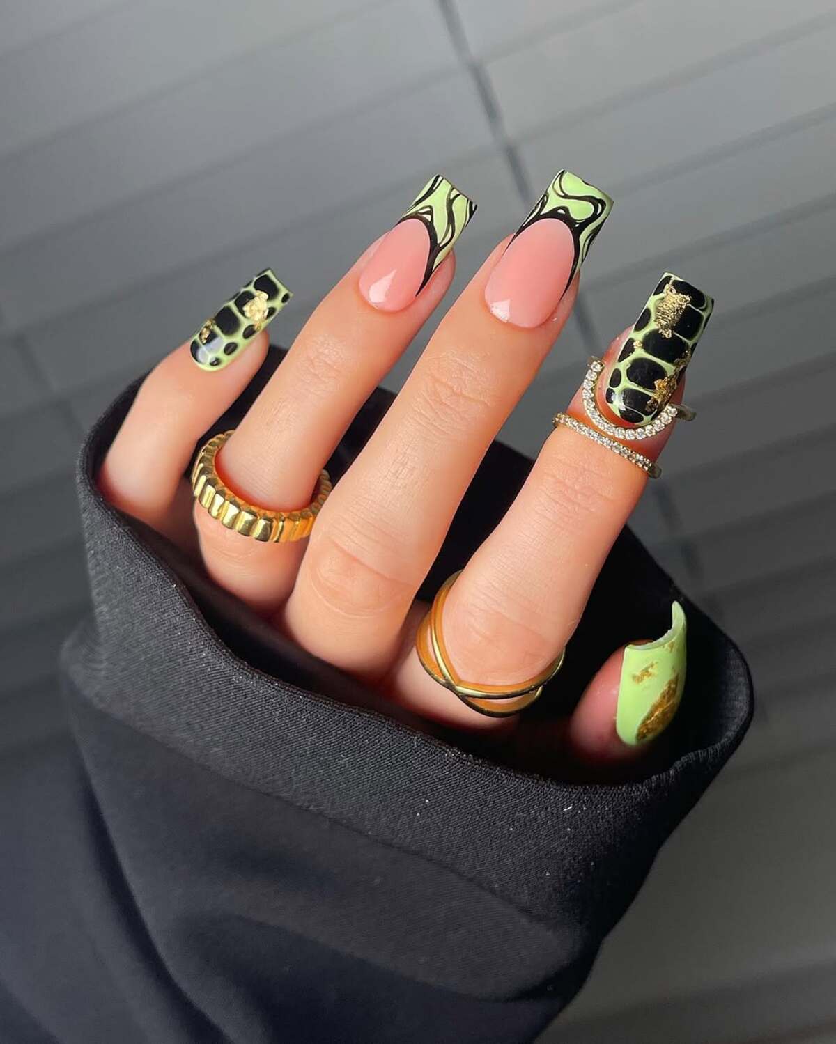 6. Edgy Lime Green with Black Marble Art