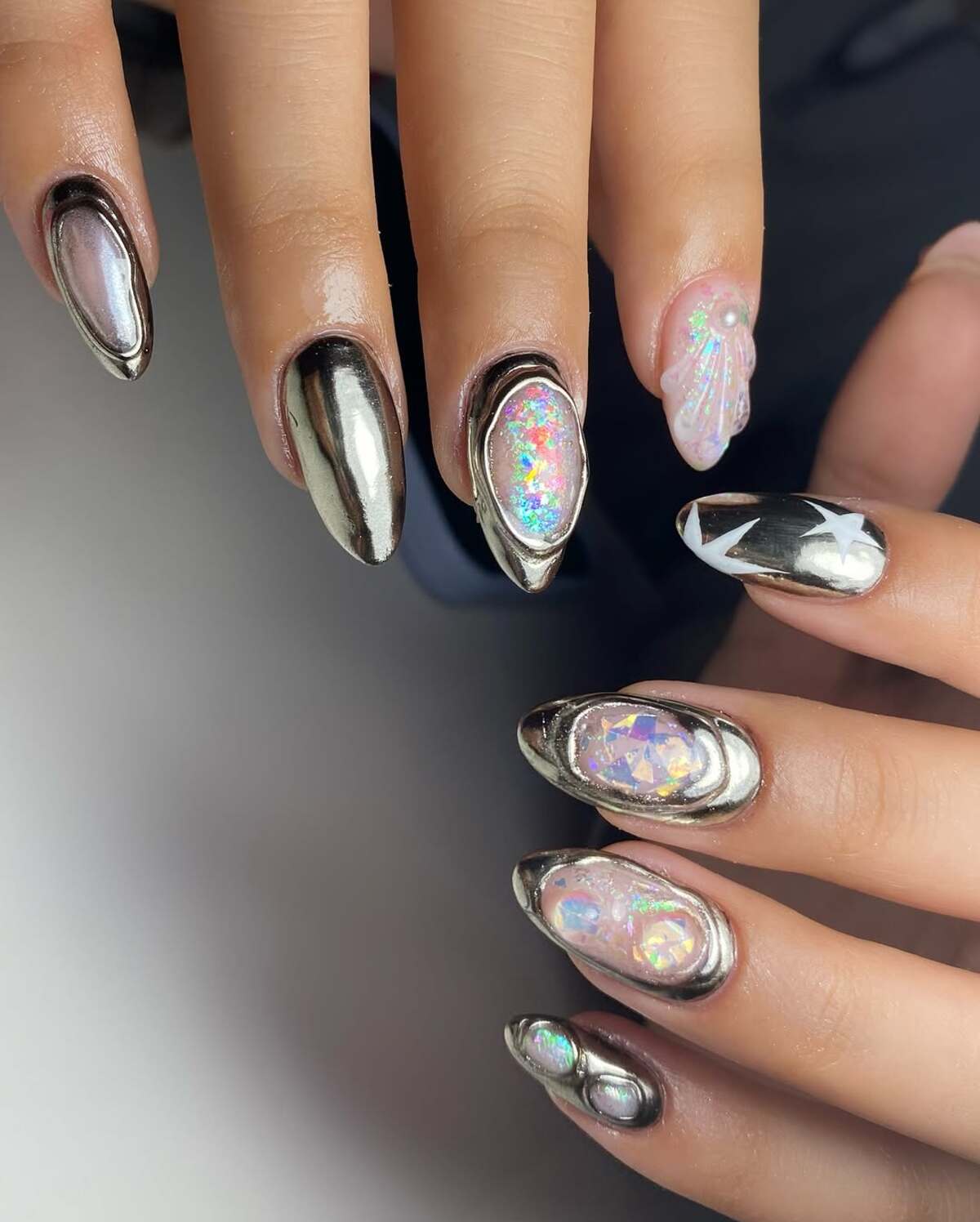 3. Holographic Chrome with Futuristic Flair